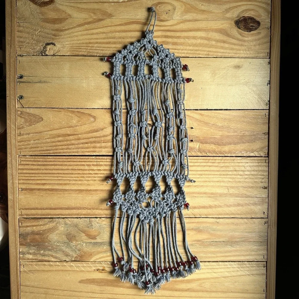 Macrame Wall Hanging Room Home Decor Woven‎ Boho Chic Wall Home Art Red Beads